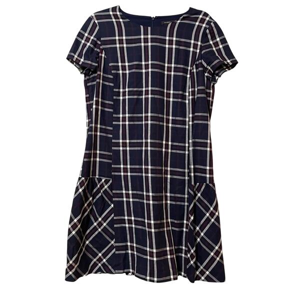 Halogen Blue Plaid Dark Academia Sheath Dress Womens MP Short Sleeve Peplum - Picture 1 of 8